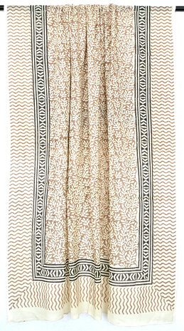  sjaal/pareo/sarong voilekatoen met hand-blockprint ethnic 16- licht roestbruin/zwart