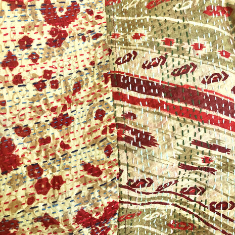  jacket reversible kantha oversized recycled silk 15- rood-groen-geel/bruin