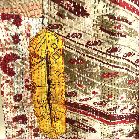  jacket reversible kantha oversized recycled silk 15- rood-groen-geel/bruin