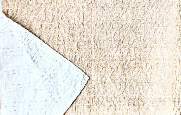 sprei new kantha 1 pers. handdoorgestikt powder beige