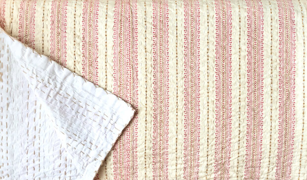 sprei new kantha 1 pers. handdoorgestikt botergeel met streep