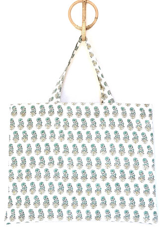  tote bag/tas katoen handblockprint 3- turquoise/groen