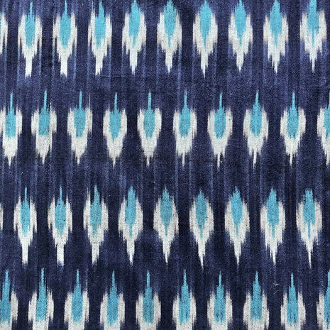 Kimono katoen ikat geweven 5- marineblauw/turquoise/wit