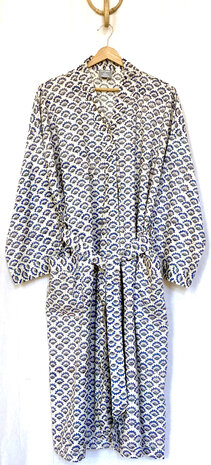 kimono katoen handblockprint 8- blauw/petrol lotus