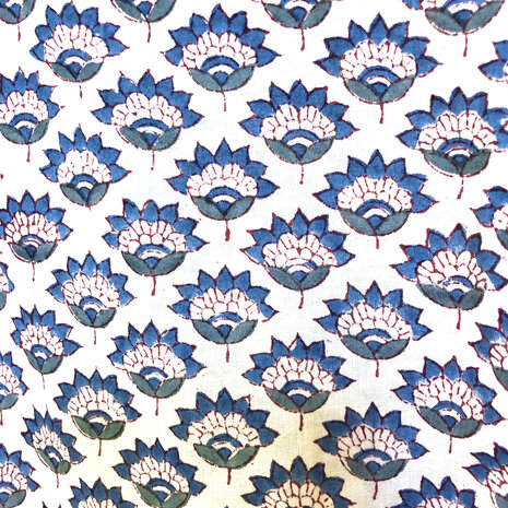 kimono katoen handblockprint 8- blauw/petrol lotus