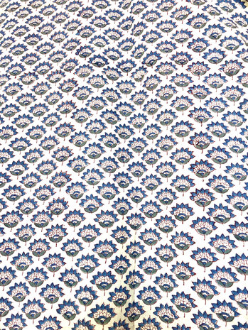 kimono katoen handblockprint 8- blauw/petrol lotus
