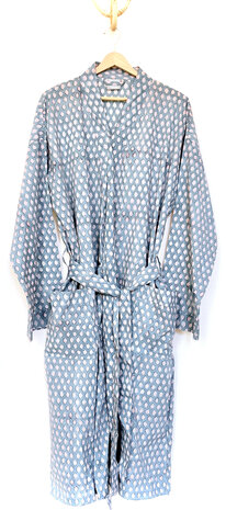  kimono/kamerjas L/XL hand blockprint 9- helderblauw/rood