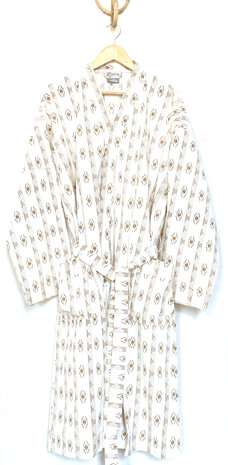  kimono/kamerjas L/XL zeefdruk-print  12- crème/bruin/roestrood