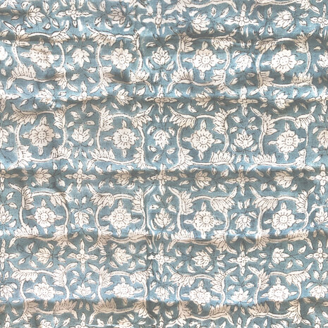 deken quilt eenpersoons reversible blockprint 1- l. petrol/l.blauw-zandgeel