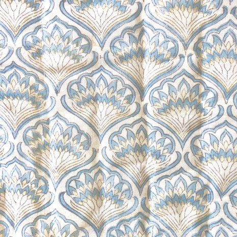 deken quilt eenpersoons reversible blockprint 1- l. petrol/l.blauw-zandgeel
