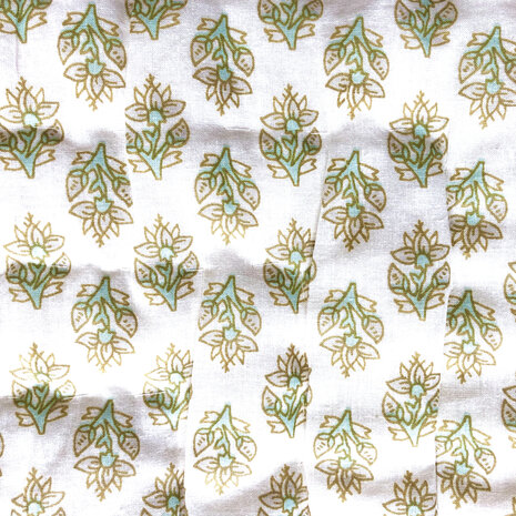 deken quilt eenpersoons reversible blockprint 3- caramel/pastelgroen-beige