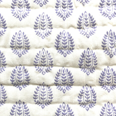 UITVERKOCHT- deken quilt eenpersoons reversible blockprint 5- lila-pastelgroen-geel-/lila-wit