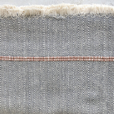  deken-plaid handgeweven katoen 2- jeans blauw met bruine  bies
