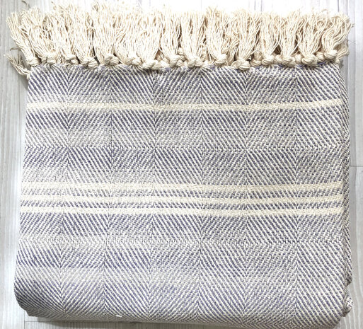  deken-plaid handgeweven katoen 4- schaduwblok blauw