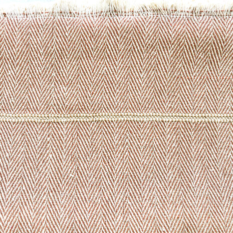  deken-plaid handgeweven katoen 3- steen rood met oker bies