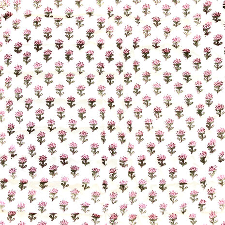 deken quilt eenpersoons reversible blockprint 8 -framboosrood/roze-groen 