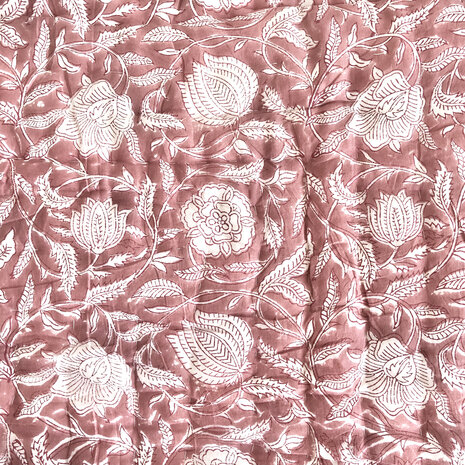 deken quilt tweepersoons reversible blockprint 8- framboos rood/roze-groen