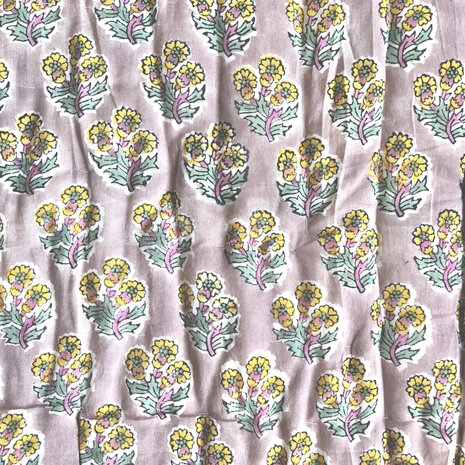 deken quilt tweepersoons reversible blockprint 9- lila-aqua/okergeel