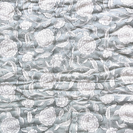 deken quilt tweepersoons reversible blockprint 10- oud paars/zeegrijs