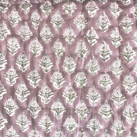 deken quilt eenpersoons reversible blockprint 10- oud paars-roze/zeegrijs-groen