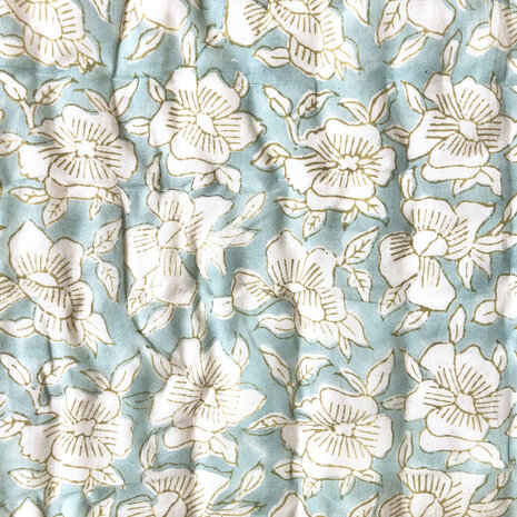 deken quilt eenpersoons reversible blockprint 11-  zuurstokroze-turq./aqua-khaki