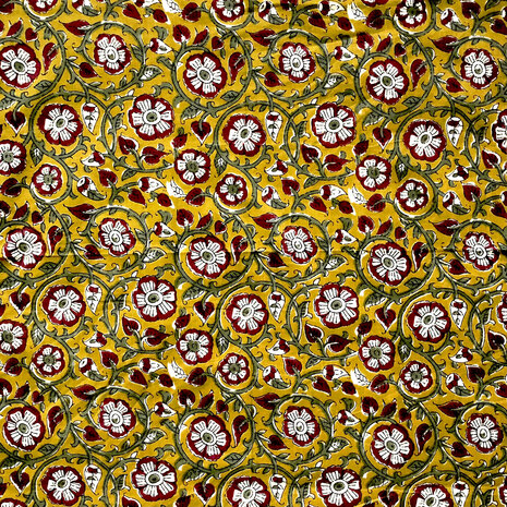 sjaaltje/zakdoek katoen vierkant 3- caramel/ rood/legergroen gebloemd