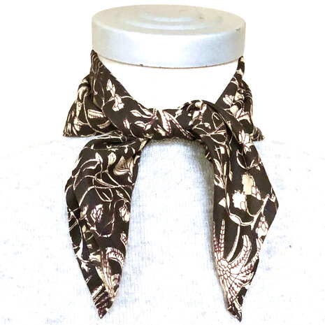 sjaaltje/zakdoek katoen vierkant 5- zwart/beige/bordeaux vlinders