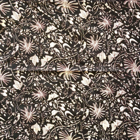 sjaaltje/zakdoek katoen vierkant 5- zwart/beige/bordeaux vlinders