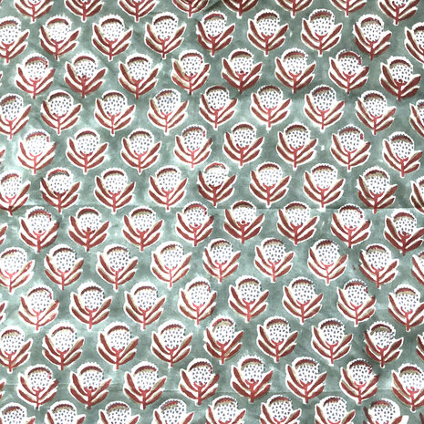 sjaaltje/zakdoek katoen vierkant 6- zeegroen/rood/blauw gebloemd