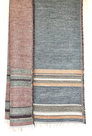 sjaal mixed wool 1- reversible streep grijs/rood/terra/zwart