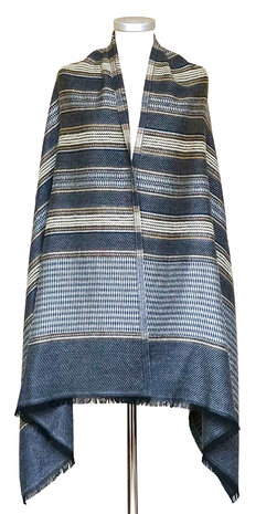 sjaal mixed wool 2- bruin/antraciet/off-white streep