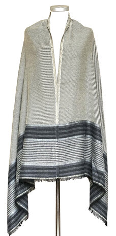 sjaal mixed wool 3- grijs/off-white/antraciet diagonale streep