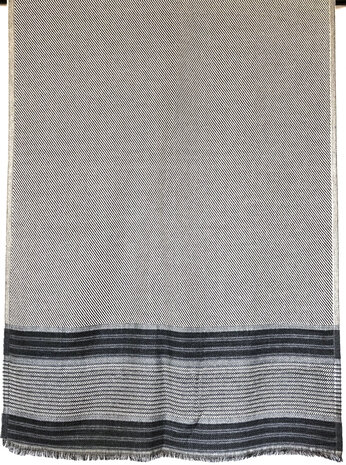sjaal mixed wool 3- grijs/off-white/antraciet diagonale streep