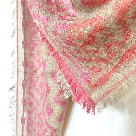 sjaal/omslagdoek merino vierkant XL met kelim motief 2- kelim jaquard