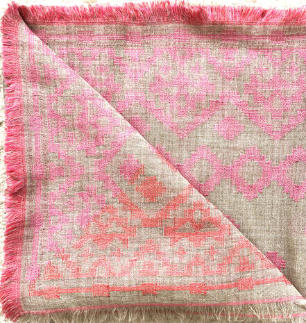 sjaal/omslagdoek merino vierkant XL met kelim motief 2- kelim jaquard