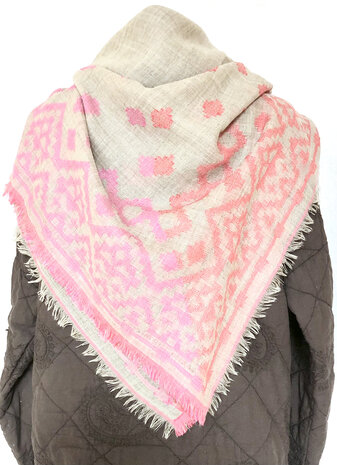 sjaal/omslagdoek merino vierkant XL met kelim motief 2- kelim jaquard