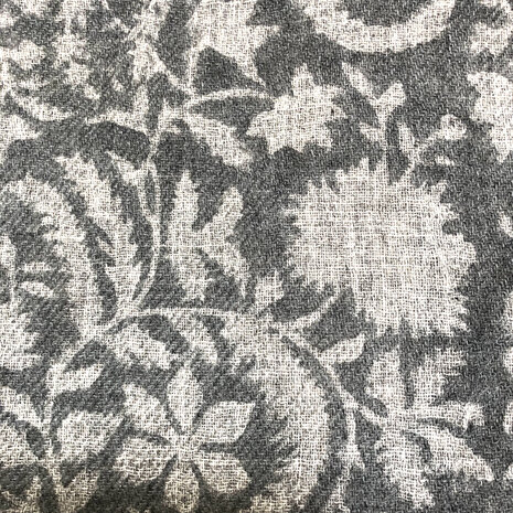 sjaal/omslagdoek hand block print  medium merino wol print 4- grijs