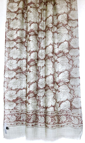 sjaal/omslagdoek hand block print  medium merino wol print 5- cassis/grijs