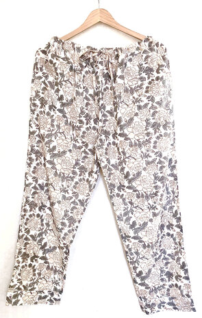 pyjamaset blockprint katoen 2- warm beige/grijs