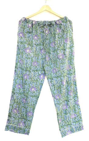 pyjamaset blockprint katoen 4- groen/lila/roze
