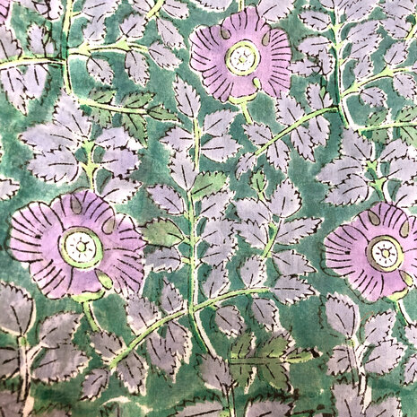 pyjamaset blockprint katoen 4- groen/lila/roze