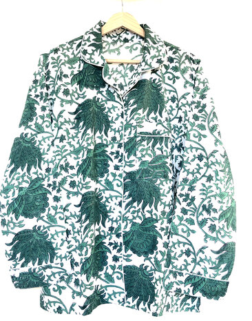 pyjamaset blockprint katoen 6- petrolgroen/wit