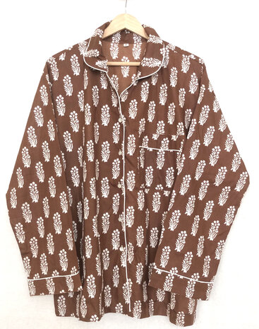 pyjamaset blockprint katoen 8- chocobruin/wit