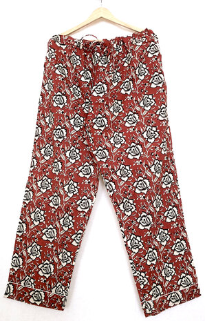 pyjamaset blockprint katoen 9- bessenrood/zwart/beige