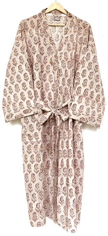 kimono katoen handblockprint 2-beige/roze
