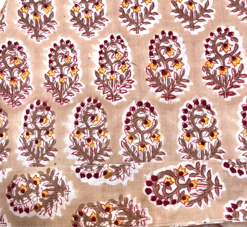 kimono katoen handblockprint 2-beige/roze