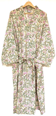 kimono katoen handblockprint 3- pastel geel/roze/groen