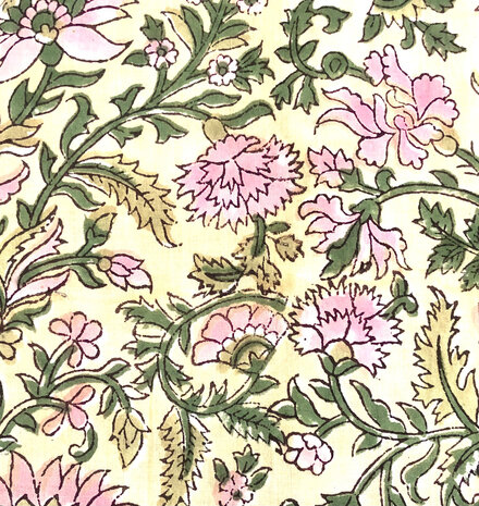 kimono katoen handblockprint 3- pastel geel/roze/groen