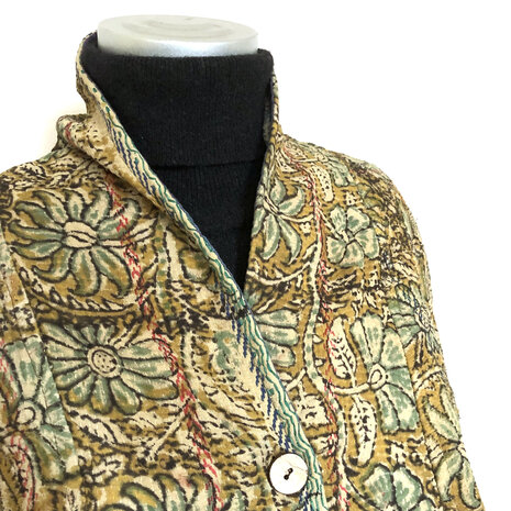 jasje/bomberjack vintage kantha met etnic  Bagru print-2-oker/turquoise