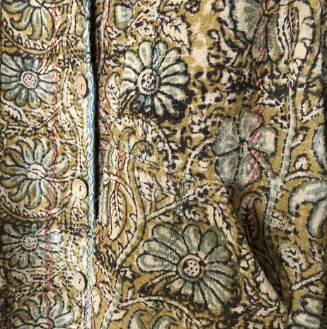 jasje/bomberjack vintage kantha met etnic  Bagru print-2-oker/turquoise